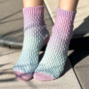 Handmade Merino Knit Socks - Ombré Pink & Blue